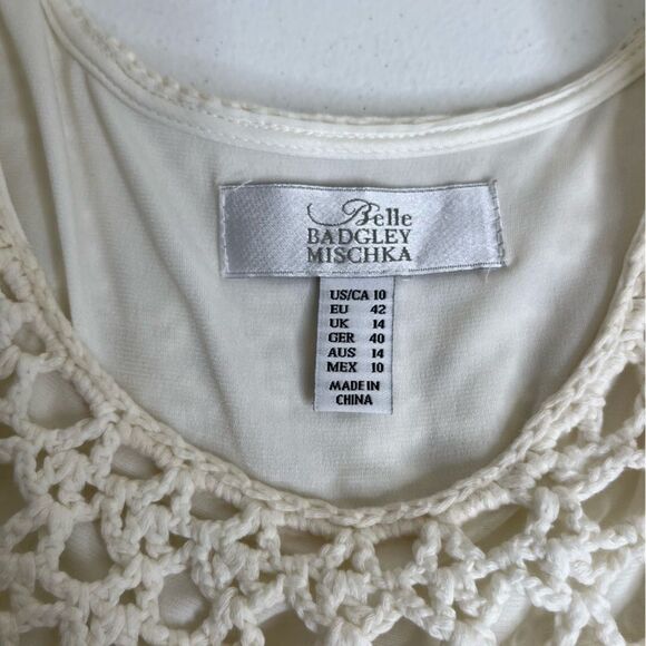 Belle Badgley Mischka Crochet Lace Sleeveless Maxi Chiffon Ivory Dress 10 FLAWS - Picture 8 of 15